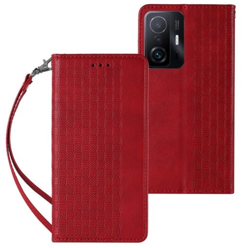 Samsung A52 A52S kaaned mustriga kunstnahast kaarditaskuga punane