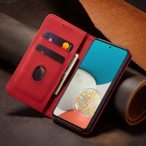Samsung A53 kaaned vintage kunstnahast kaarditaskuga punane 9