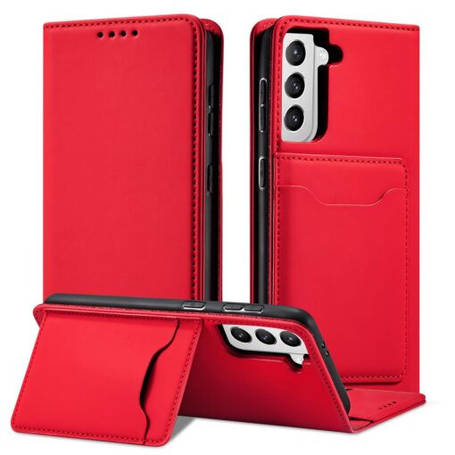 Samsung S22 PLUS kaaned kunstnahast kaarditaskutega punane 1