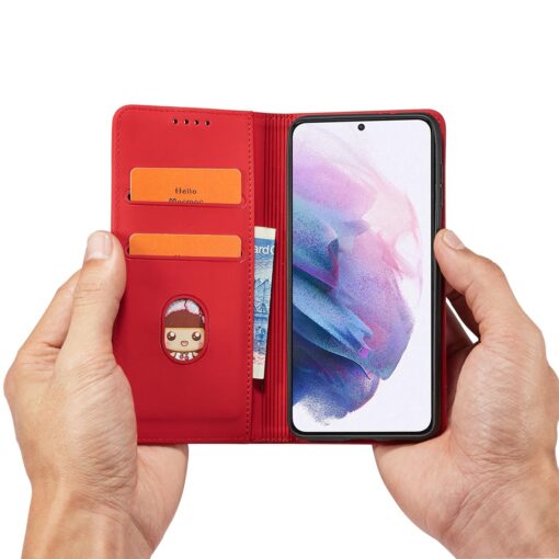 Samsung S22 PLUS kaaned kunstnahast kaarditaskutega punane 12