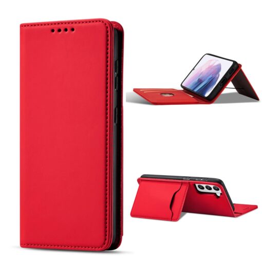 Samsung S22 PLUS kaaned kunstnahast kaarditaskutega punane 2