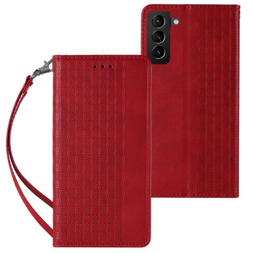 Samsung S22 PLUS kaaned mustriga kunstnahast kaarditaskuga punane