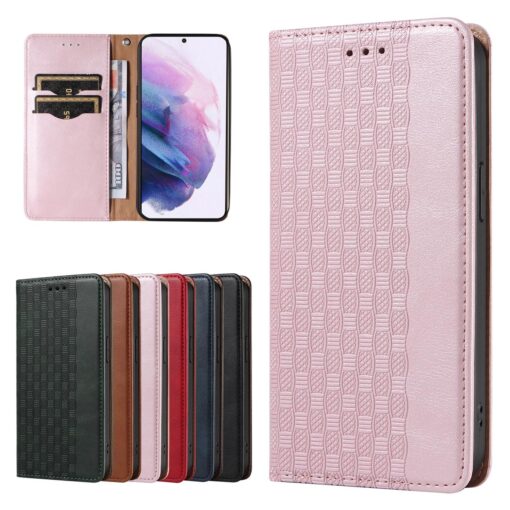 Samsung S22 PLUS kaaned mustriga kunstnahast kaarditaskuga roosa 1