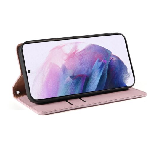 Samsung S22 PLUS kaaned mustriga kunstnahast kaarditaskuga roosa 10
