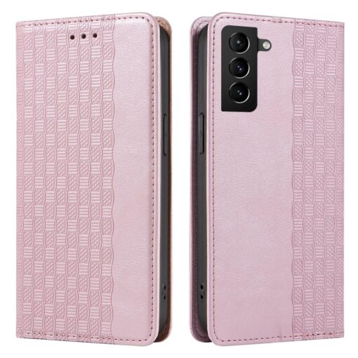 Samsung S22 PLUS kaaned mustriga kunstnahast kaarditaskuga roosa 7