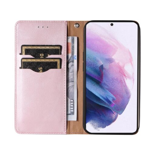 Samsung S22 PLUS kaaned mustriga kunstnahast kaarditaskuga roosa 8