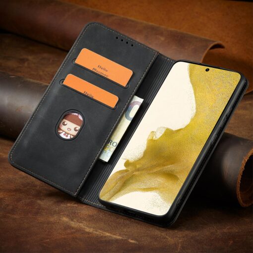Samsung S22 PLUS kaaned vintage kunstnahast kaarditaskuga must 9