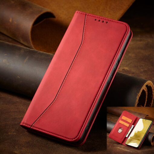 Samsung S22 PLUS kaaned vintage kunstnahast kaarditaskuga punane 10