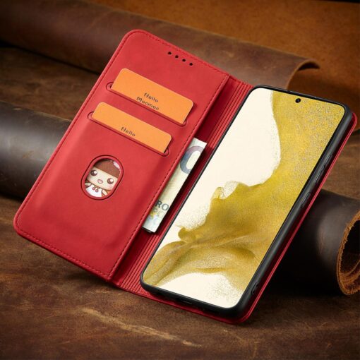 Samsung S22 PLUS kaaned vintage kunstnahast kaarditaskuga punane 12