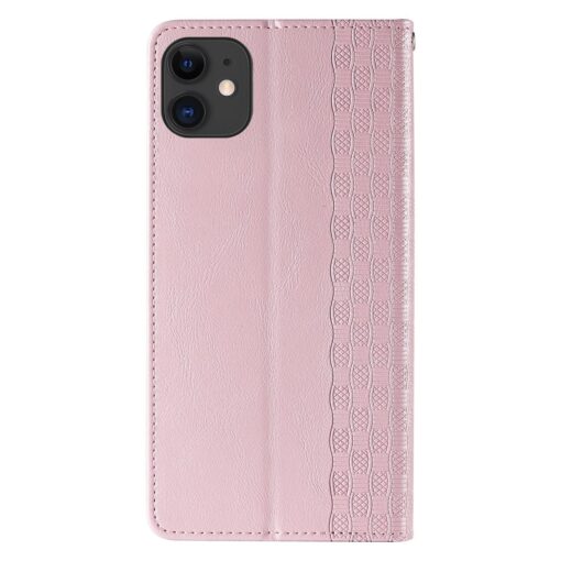 iPhone 13 MINI kaaned mustriga kunstnahast kaarditaskuga roosa 4