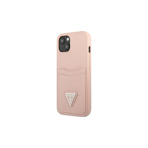iPhone 13 MINI umbris Guess Saffiano Triangle kaarditaskuga GUHCP13SPSATPP roosa 3 1