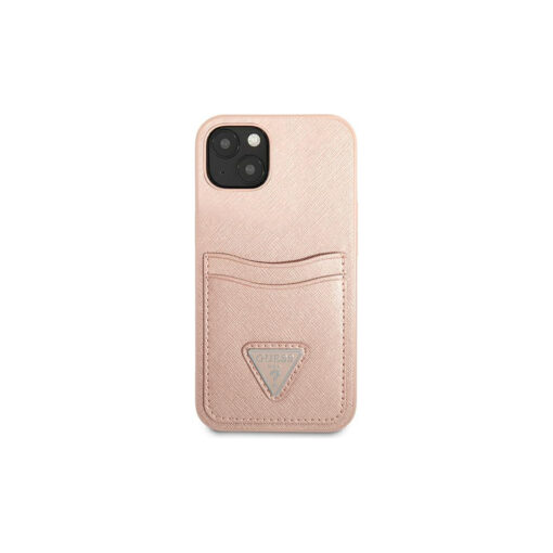 iPhone 13 MINI umbris Guess Saffiano Triangle kaarditaskuga GUHCP13SPSATPP roosa 4 1