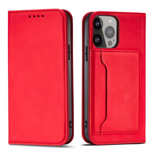 iPhone 13 PRO MAX kaaned kunstnahast kaarditaskutega punane