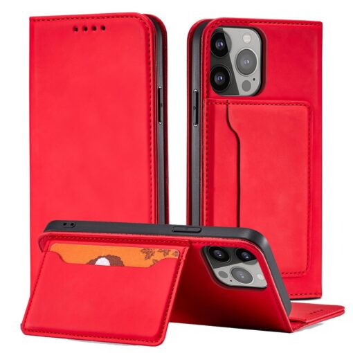 iPhone 13 kaaned kunstnahast kaarditaskutega punane 1