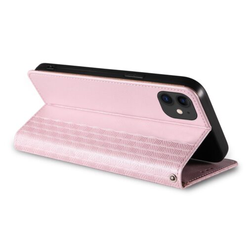 iPhone 13 kaaned mustriga kunstnahast kaarditaskuga roosa 10