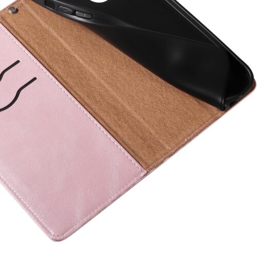 iPhone 13 kaaned mustriga kunstnahast kaarditaskuga roosa 11