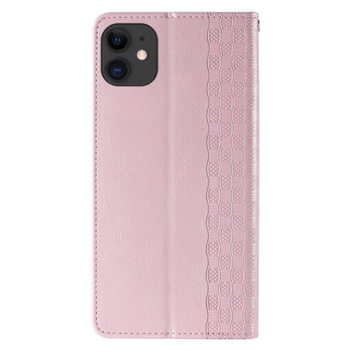 iPhone 13 kaaned mustriga kunstnahast kaarditaskuga roosa 4