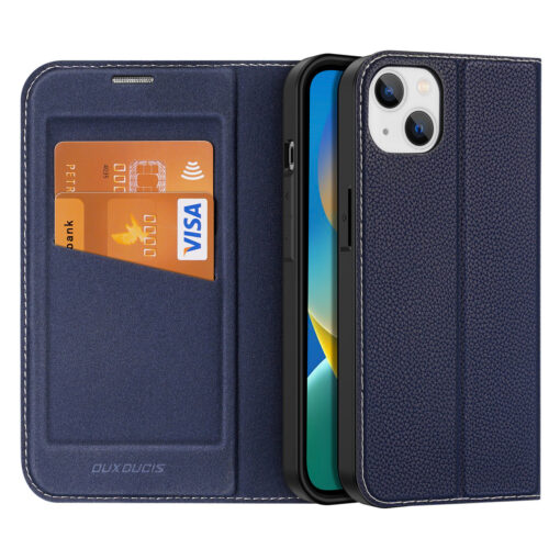 iPhone 14 PLUS kaaned kaarditaskuga Dux Ducis Skin X2 magnetiga sulguv sinine