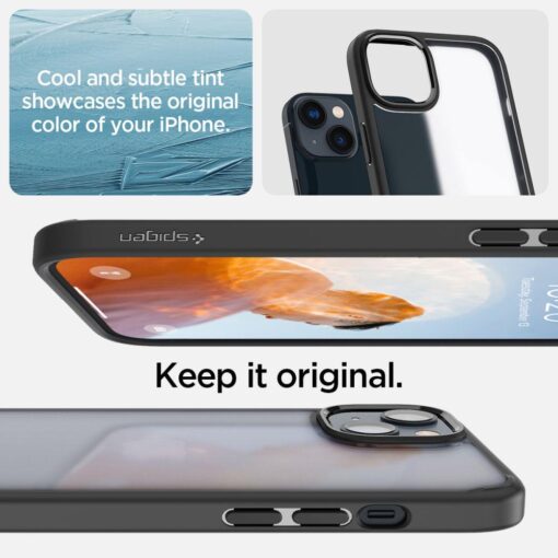 iPhone 14 PLUS umbris Spigen Ultra Hybrid silikoonist musta raamiga ja frosted tagusega 7