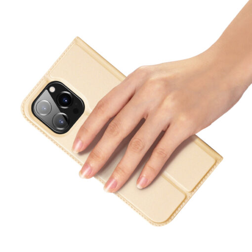 iPhone 14 PRO MAX kaaned kaarditaskuga Dux Ducis Skin Pro kunstnahast kuldne 5