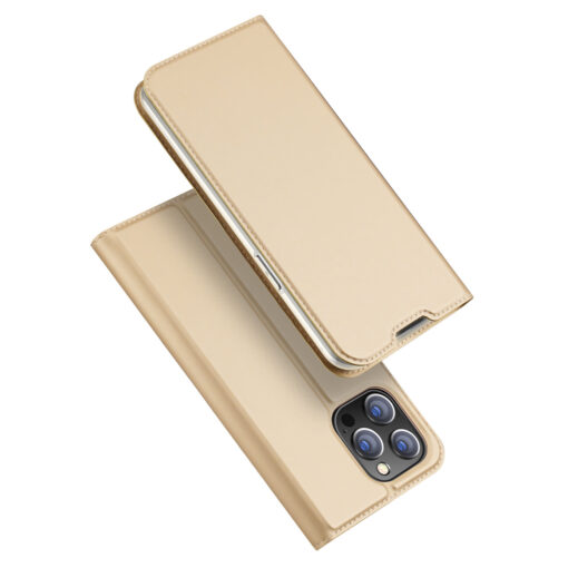 iPhone 14 PRO MAX kaaned kaarditaskuga Dux Ducis Skin Pro kunstnahast kuldne