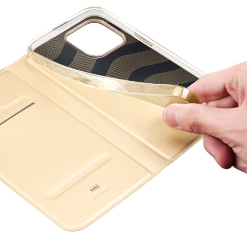 iPhone 14 PRO MAX kaaned kaarditaskuga Dux Ducis Skin Pro kunstnahast kuldne 6
