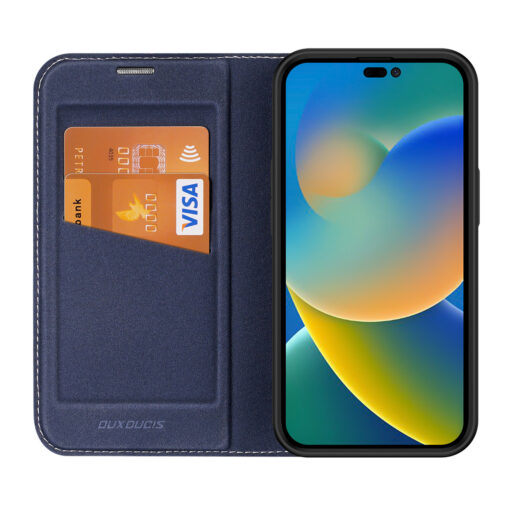 iPhone 14 PRO MAX kaaned kaarditaskuga Dux Ducis Skin X2 magnetiga sulguv sinine 2