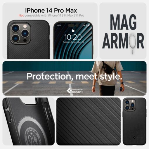 iPhone 14 PRO MAX umbris Mag Armor MagSafe plastikust taguse ja silikoonist raamiga matt must 10