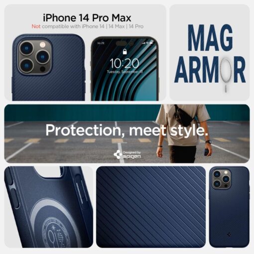 iPhone 14 PRO MAX umbris Mag Armor MagSafe plastikust taguse ja silikoonist raamiga tumesinine 10