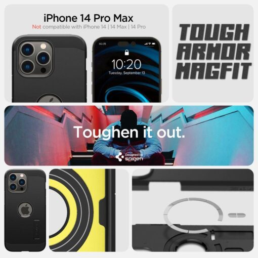 iPhone 14 PRO MAX umbris Spigen Tough Armor MagSafe silikoonist raamiga must 9