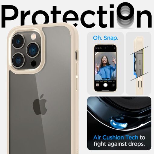 iPhone 14 PRO MAX umbris Spigen Ultra Hybrid plastikust taguse ja silikoonist raamiga beez 10
