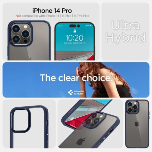 iPhone 14 PRO umbris Spigen Ultra Hybrid plastikust taguse ja silikoonist raamiga sinine 7