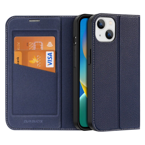 iPhone 14 kaaned kaarditaskuga Dux Ducis Skin X2 magnetiga sulguv sinine