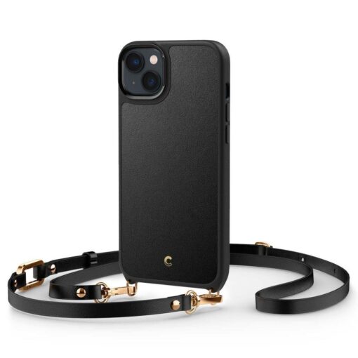 iPhone 14 umbris Spigen Cyrill Classic Charm MagSafe kunstnahast taguse ja silikoonist raamiga must