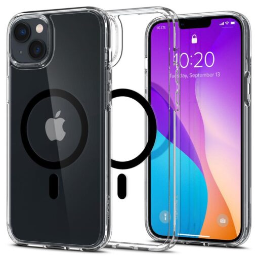 iPhone 14 umbris Spigen Ultra Hybrid MagSafe silikoonist musta MagSafe ringiga labipaistev