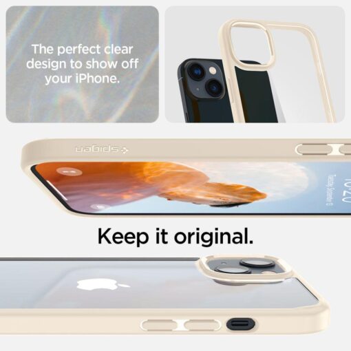 iPhone 14 umbris Spigen Ultra Hybrid plastikust taguse ja silikoonist raamiga beez 7