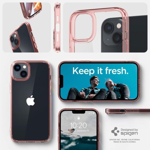 iPhone 14 umbris Spigen Ultra Hybrid plastikust taguse ja silikoonist raamiga roosa 11