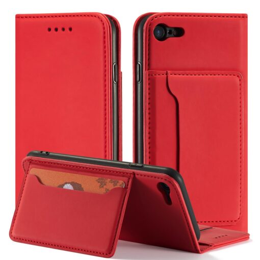 iPhone 7 8 SE 2020 SE 2020 kaaned kunstnahast kaarditaskutega punane 1