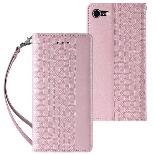 iPhone 7 8 SE 2020 SE 2020 kaaned mustriga kunstnahast kaarditaskuga roosa