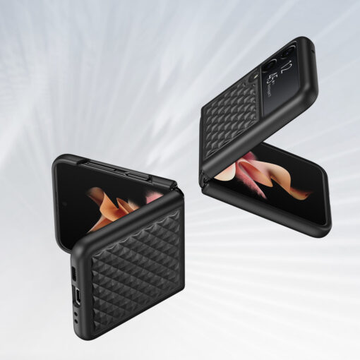 Samsung Galaxy Z Flip 3 kaaned nahaga kaetud Dux Ducis Venice Leather must 3