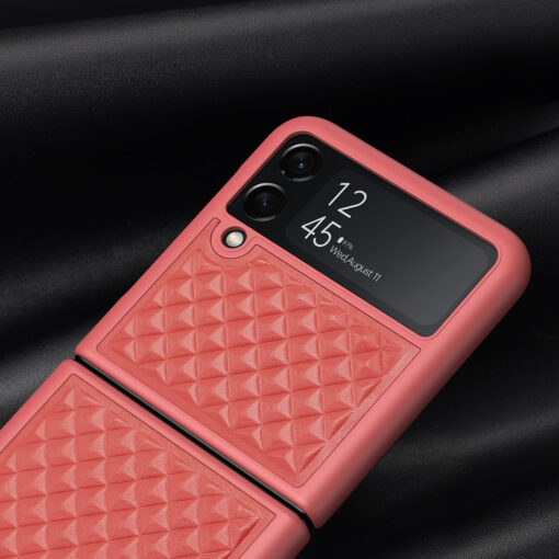 Samsung Galaxy Z Flip 3 kaaned nahaga kaetud Dux Ducis Venice Leather punane 2