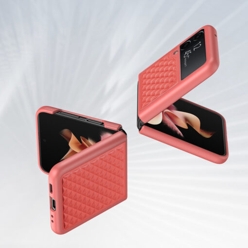 Samsung Galaxy Z Flip 3 kaaned nahaga kaetud Dux Ducis Venice Leather punane 4