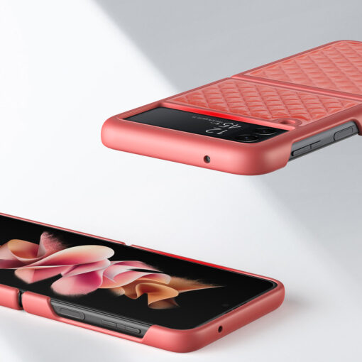 Samsung Galaxy Z Flip 3 kaaned nahaga kaetud Dux Ducis Venice Leather punane 5