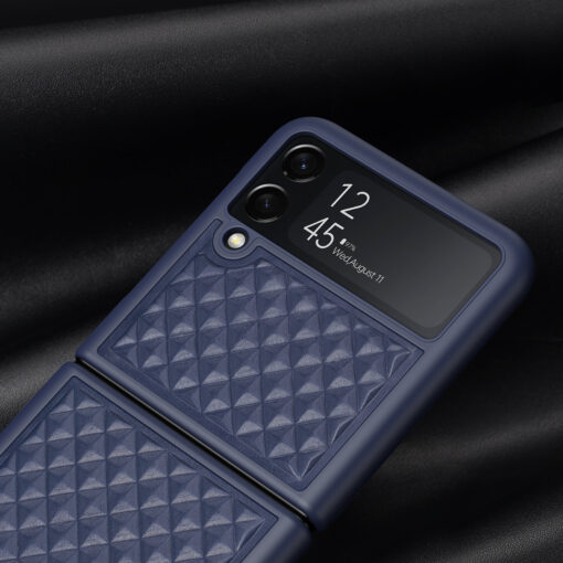 Samsung Galaxy Z Flip 3 kaaned nahaga kaetud Dux Ducis Venice Leather sinine 2