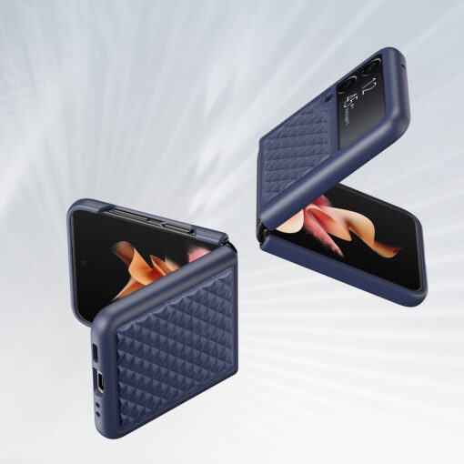 Samsung Galaxy Z Flip 3 kaaned nahaga kaetud Dux Ducis Venice Leather sinine 4