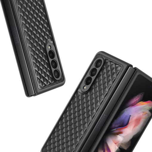 Samsung Galaxy Z Fold 3 kaaned nahaga kaetud Dux Ducis Venice Leather must 3