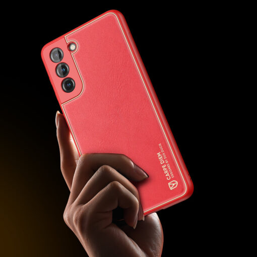 Samsung S21 FE umbris Dux Ducis Yolo elegant kunstnahast ja silikoonist servadega punane 7