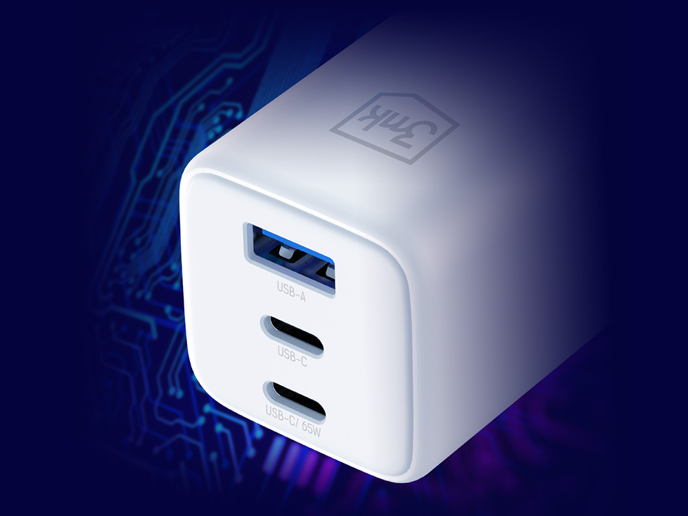 Seinaadapter 2x USB C 1x USB A 3mk Hyper GaN Charger 65W QC4 PD PPS 10