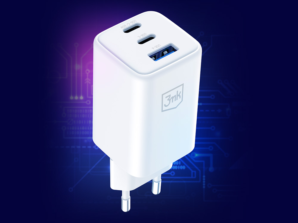 Seinaadapter 2x USB C 1x USB A 3mk Hyper GaN Charger 65W QC4 PD PPS 9