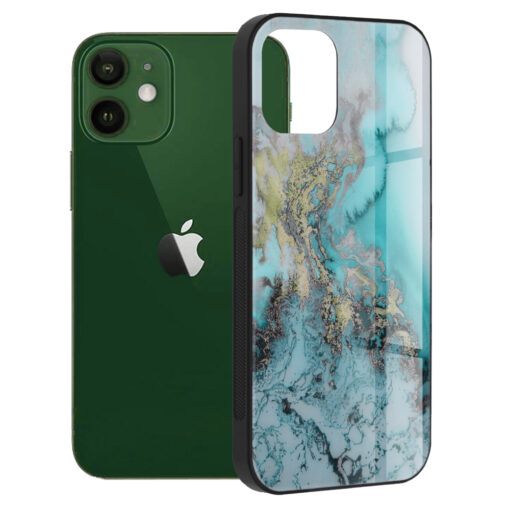iPhone 12 12 PRO umbris klaasist taguse ja silikoonist raamiga ookeani sinine